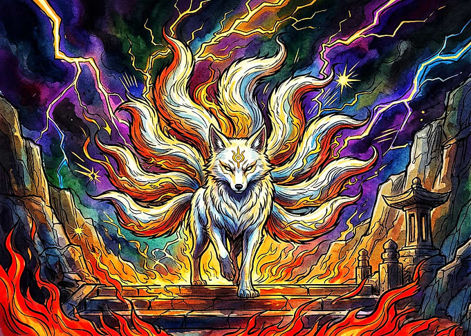 Nine-Tailed Fox Spirit in Storm