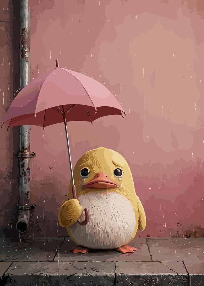Sad Little Duckling in the Rain