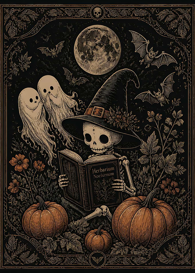 Skeleton Witch Reading Herbarium Nocturnum