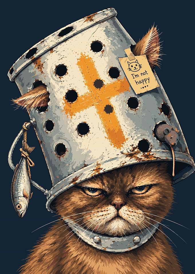 Grumpy Cat Wearing Knight Helmet