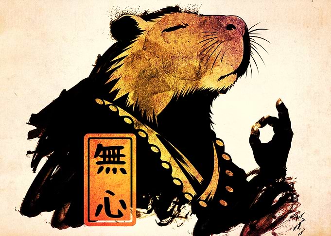 Zen Capybara Monk Ink Illustration