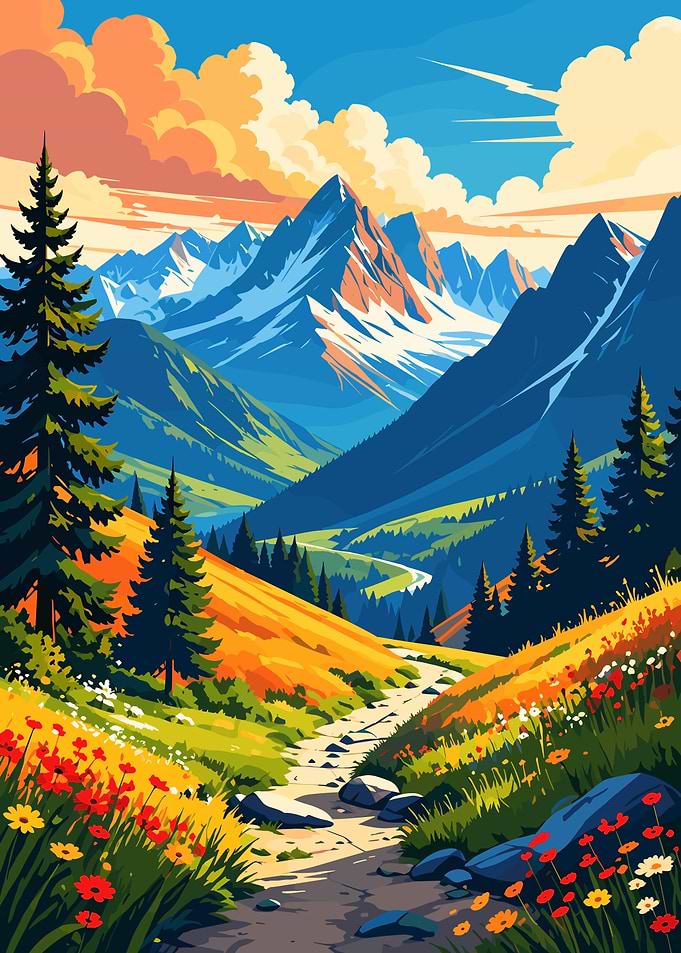 Vibrant Alpine Mountain Meadow Landscape