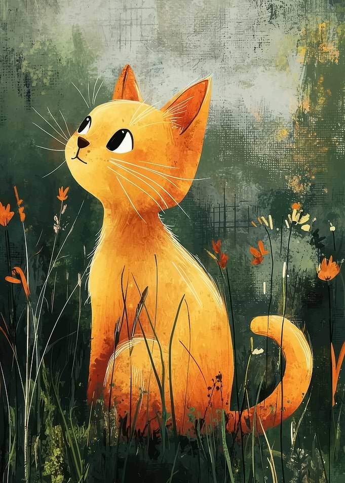 Cute Orange Cat in Meadow