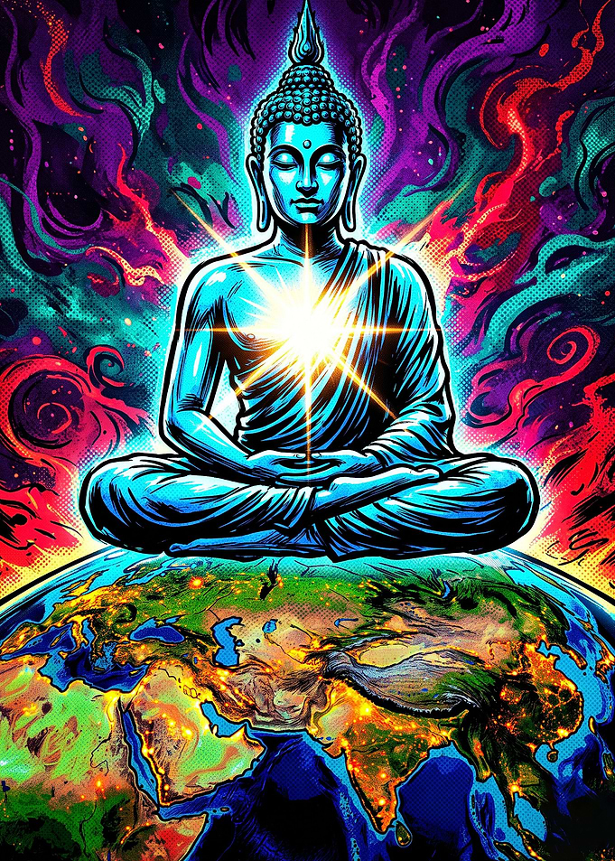 Meditating Buddha Above Earth