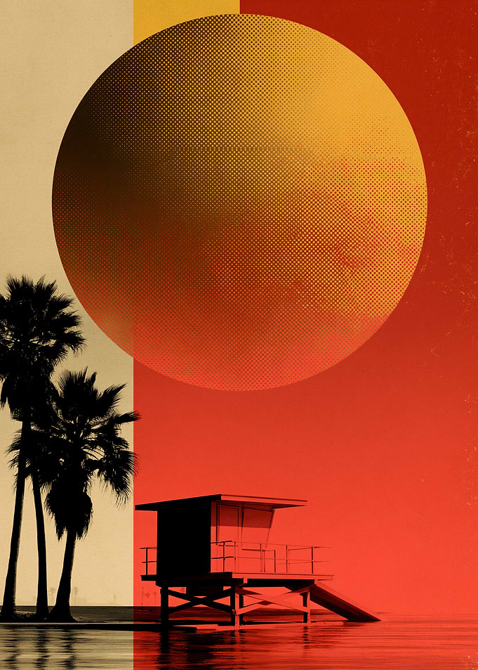 Minimalist Sunset Beach Lifeguard Tower