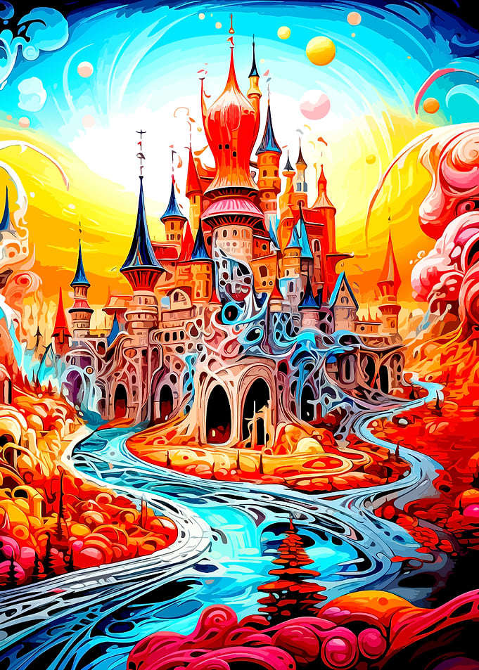 Surreal Psychedelic Fantasy Castle Landscape