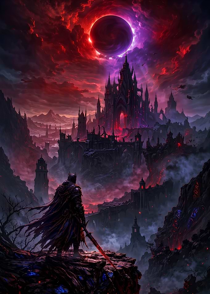 Dark Knight Before Gothic Castle