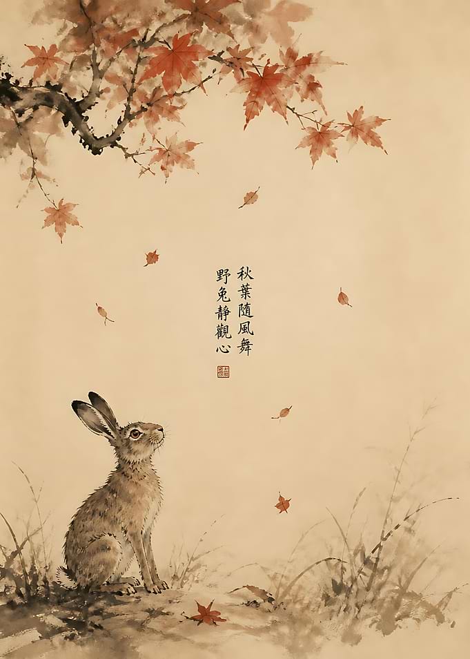 Rabbit Under Autumn Maple Tree