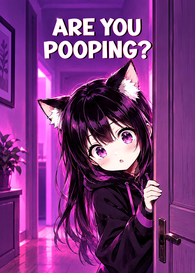 Anime Cat Girl Peeking Door Poster