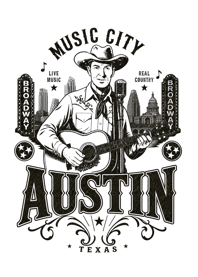 Austin Texas Music City Cowboy Graphic