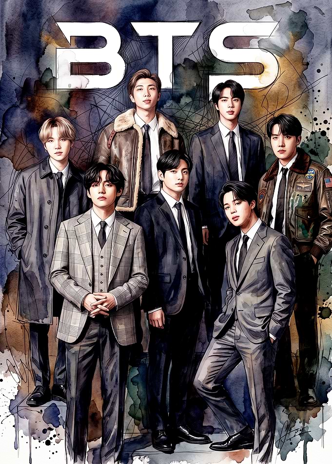 BTS Members Watercolor Style Poster