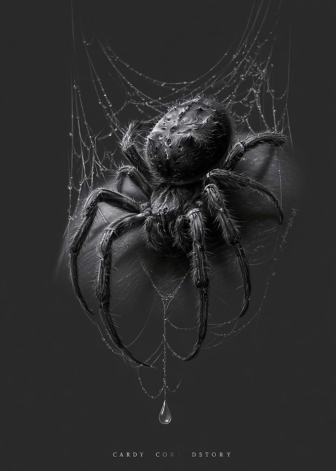 Detailed Black Spider on Web