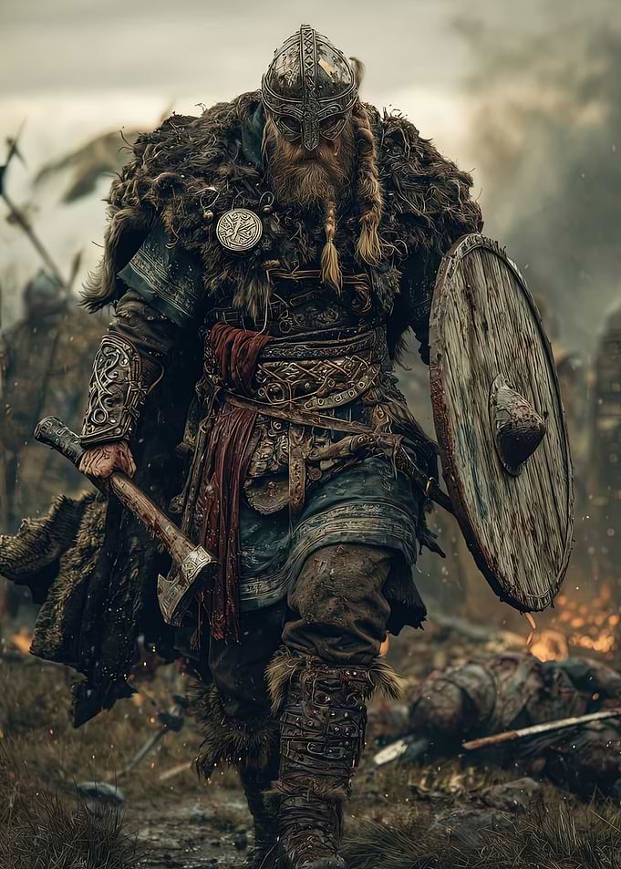 Fierce Viking Warrior on Battlefield