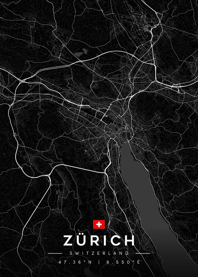 Zurich Switzerland Minimalist City Map