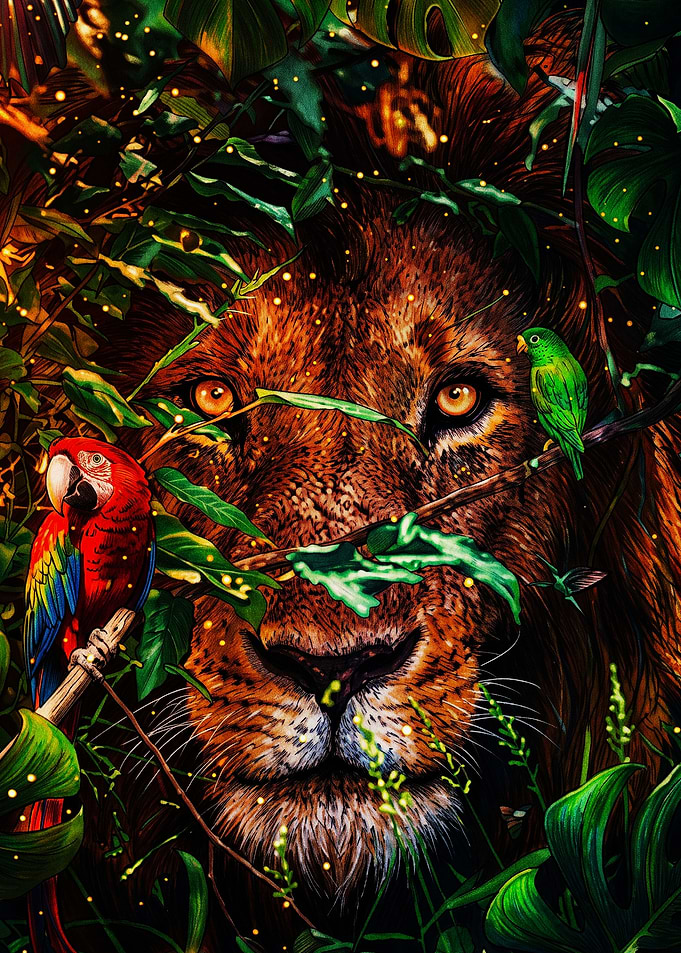 Lion in the Tropical Jungle