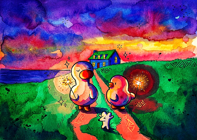 Cute Ducks Celebrating with Sparklers