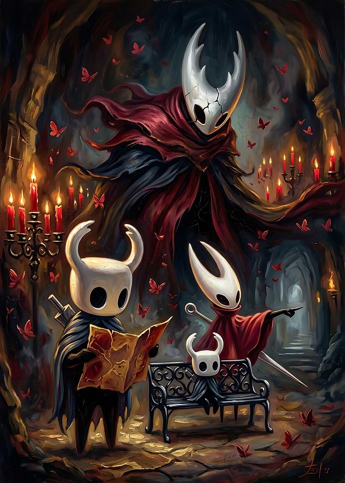 Hollow Knight Characters in Dark Cave