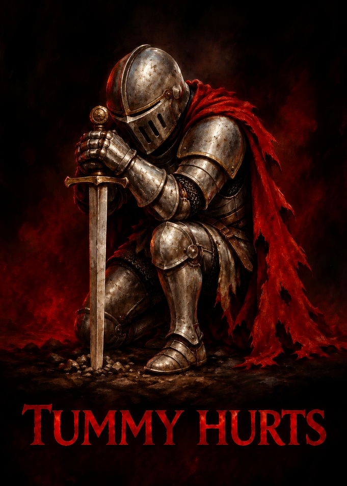 Tummy Hurts - Kneeling Medieval Knight