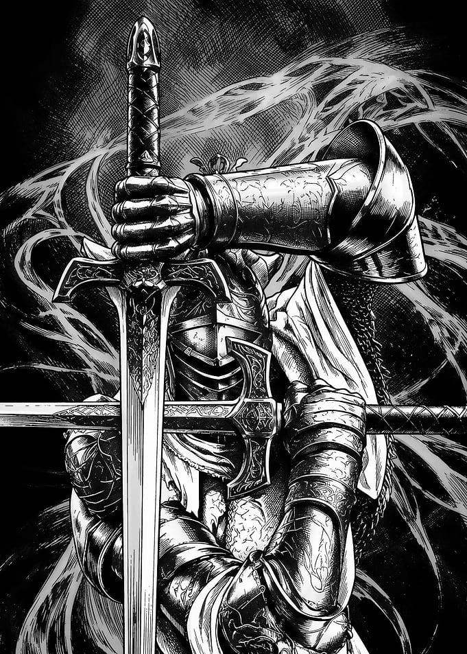 Black and White Knight with Swords