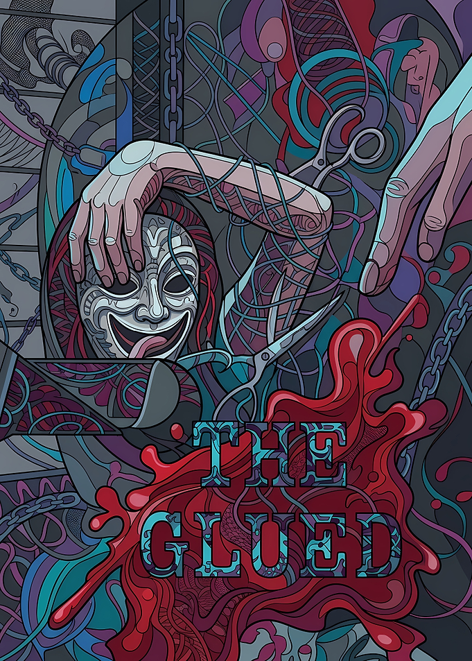 The Glued Surreal Masked Figure Poster