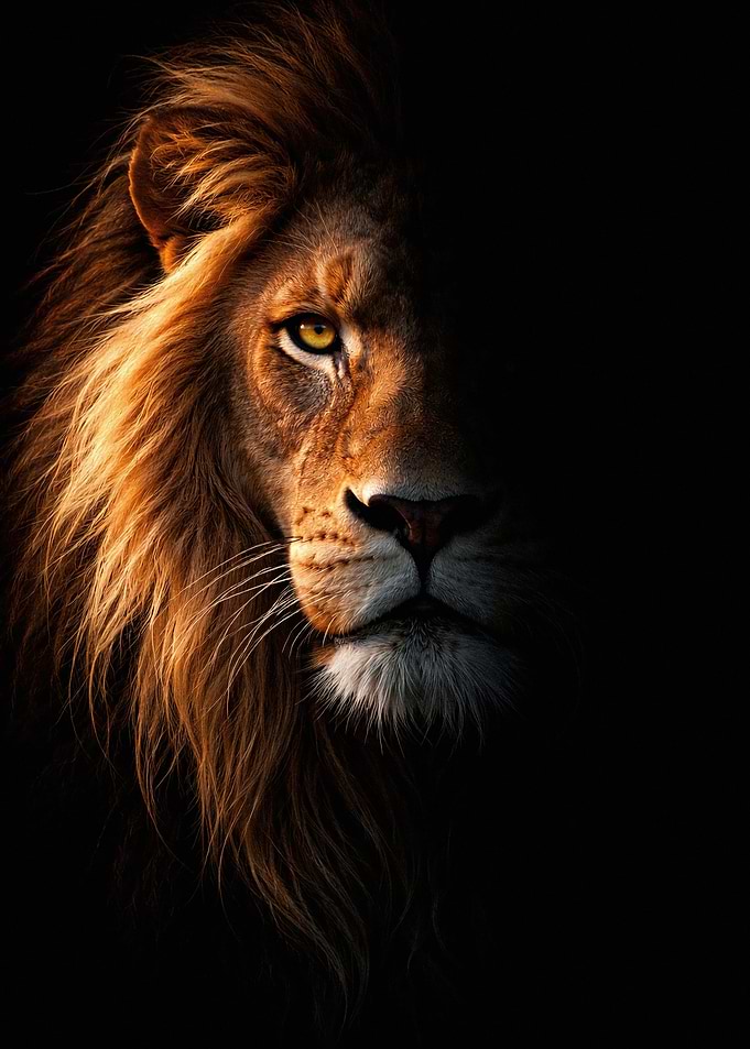 Majestic Lion Portrait in Shadow