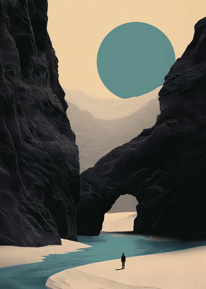 Lone Figure in a Turquoise Canyon