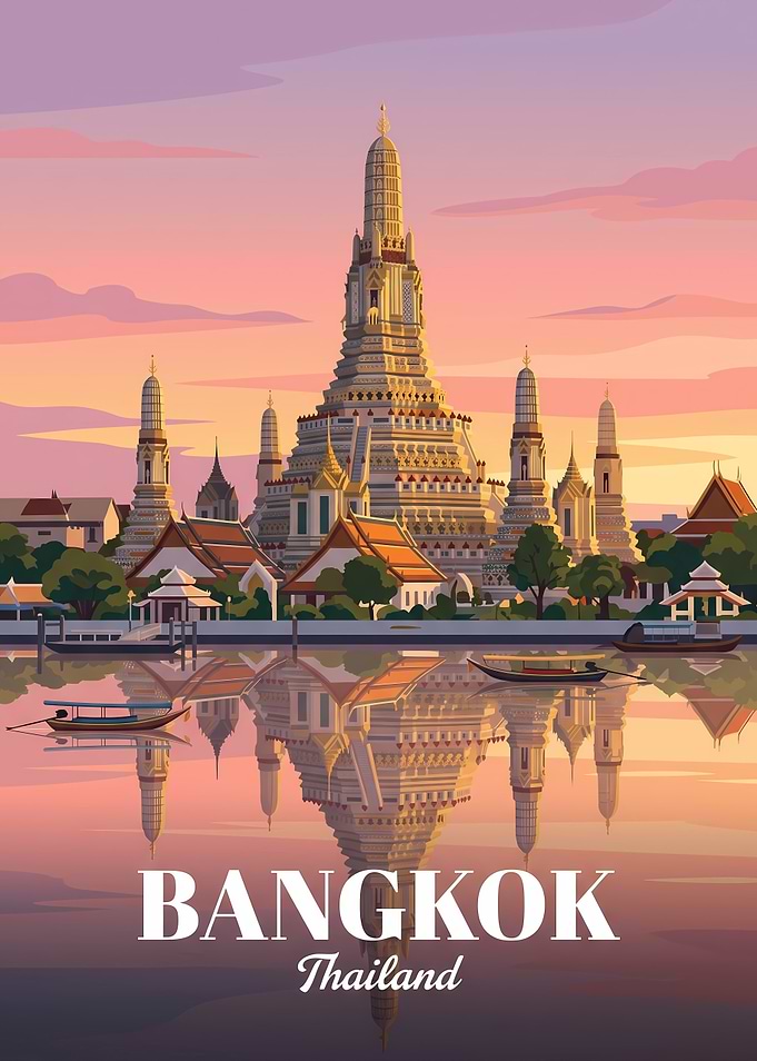Wat Arun Temple Bangkok Travel Poster