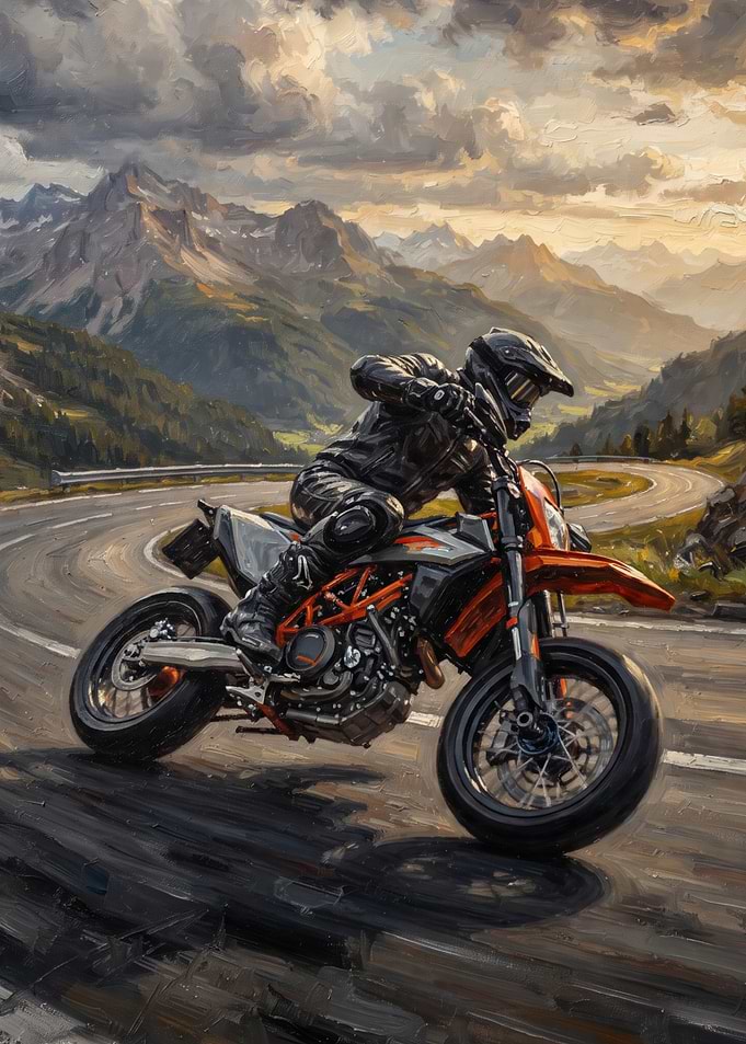 Motorcyclist Riding Through Mountain Pass