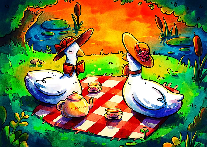 Two Ducks Having a Picnic