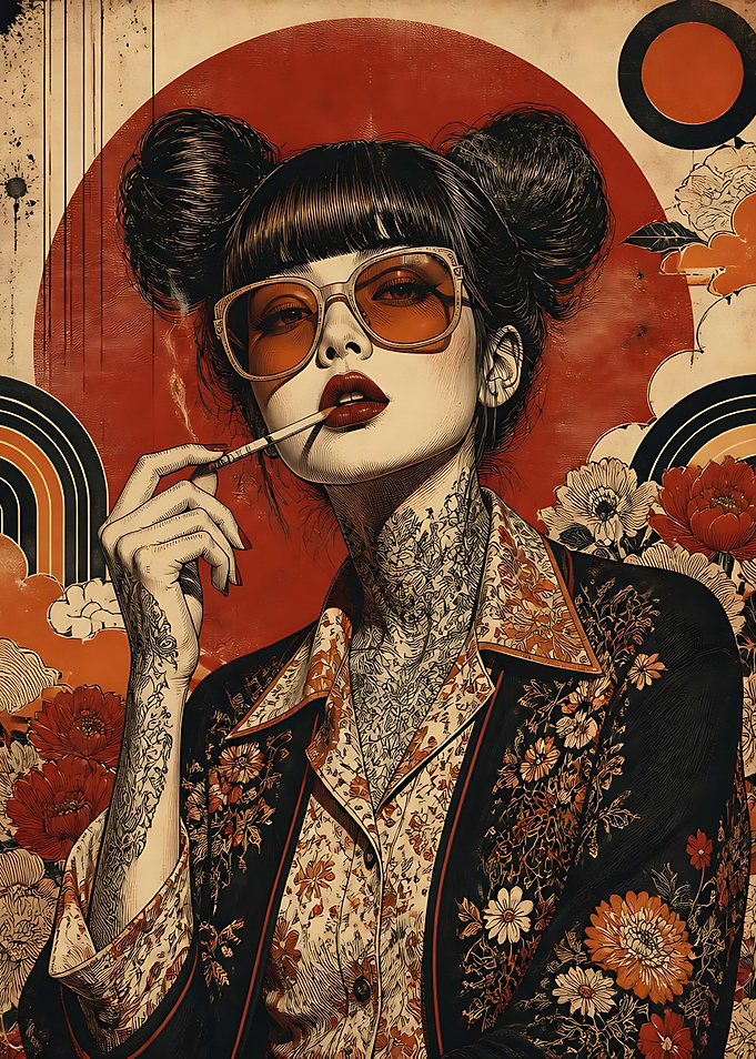 Stylish Woman with Floral Tattoos