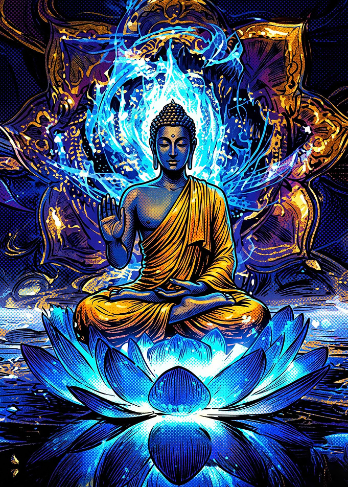 Luminous Buddha Meditating on Lotus