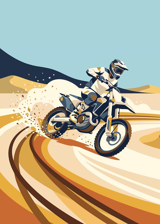 Motocross Rider Drifting in Desert