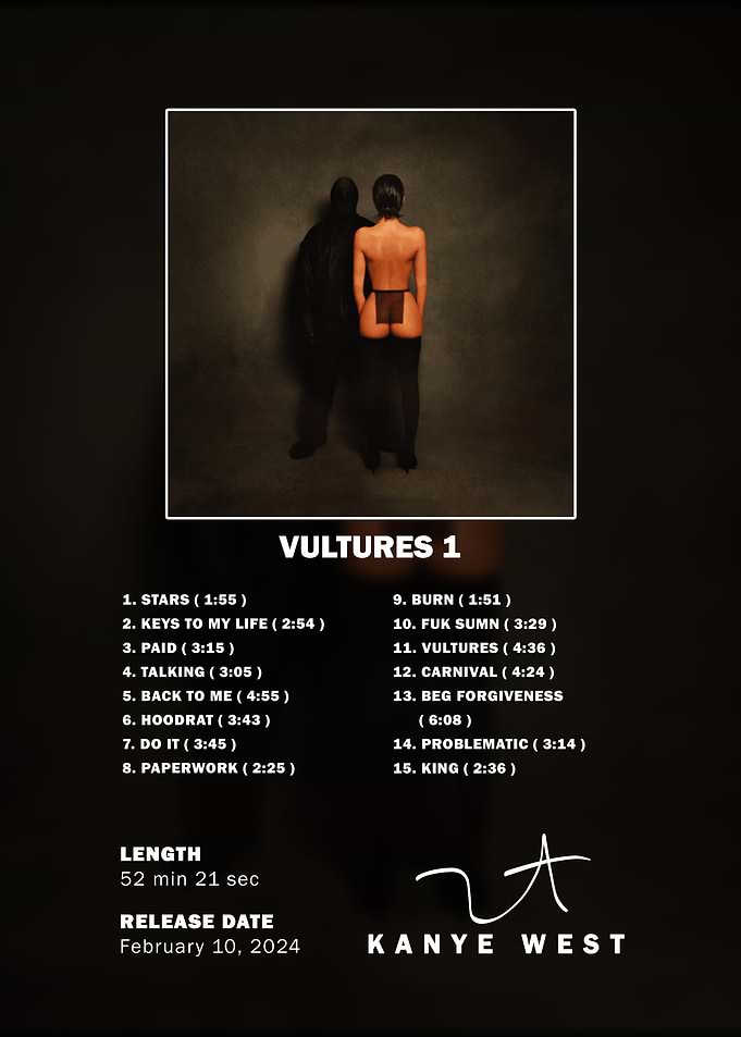 Kanye West Vultures 1 Tracklist Poster