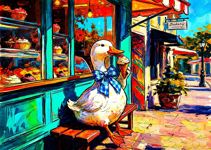 Duck Eating Ice Cream at Bakery