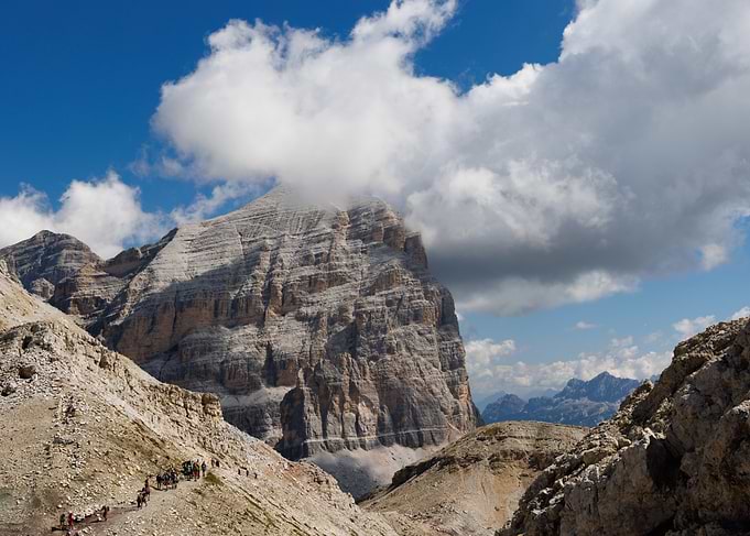 Hikers on a Dolomite Mountain Trail - Passo Falzarego
