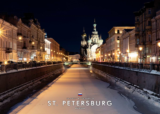 St. Petersburg Winter Night Canal View