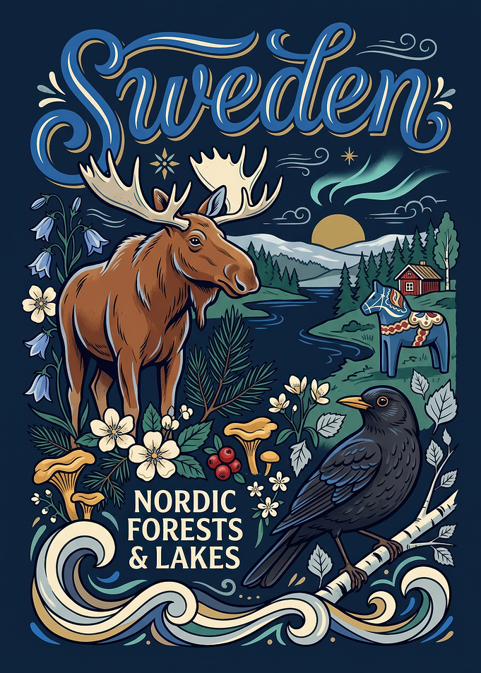 Sweden Nordic Forests and Lakes Poster