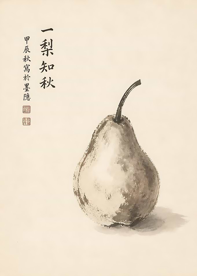 Traditional Ink Wash Pear Painting