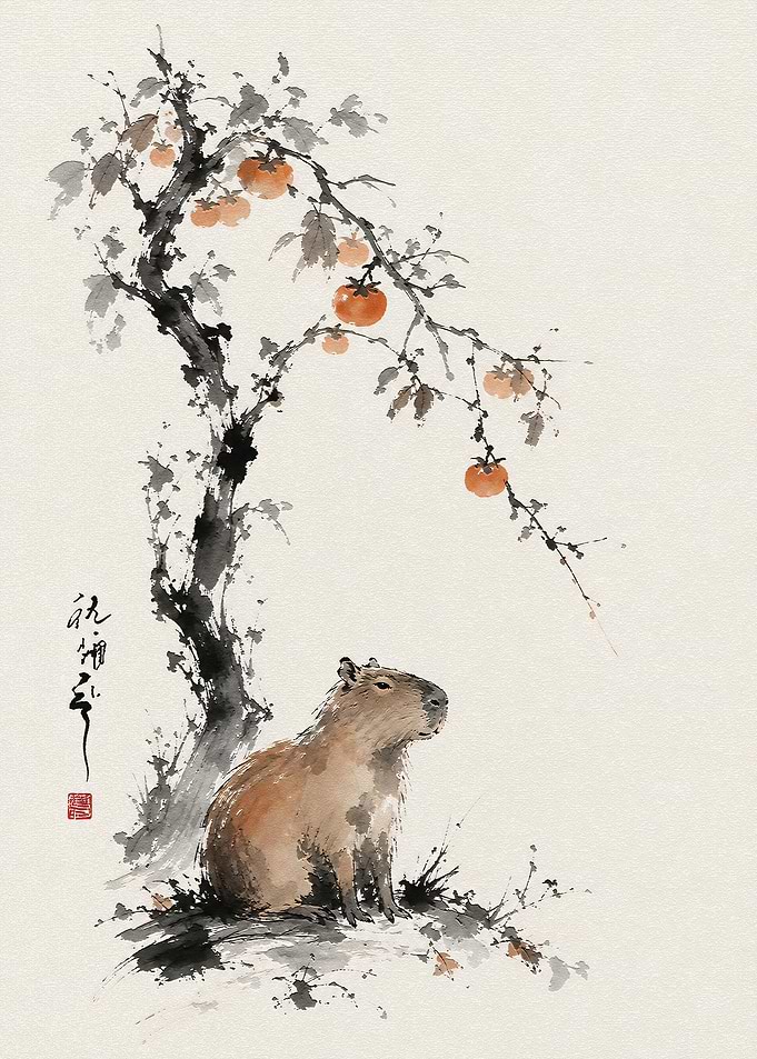 Capybara Under a Persimmon Tree