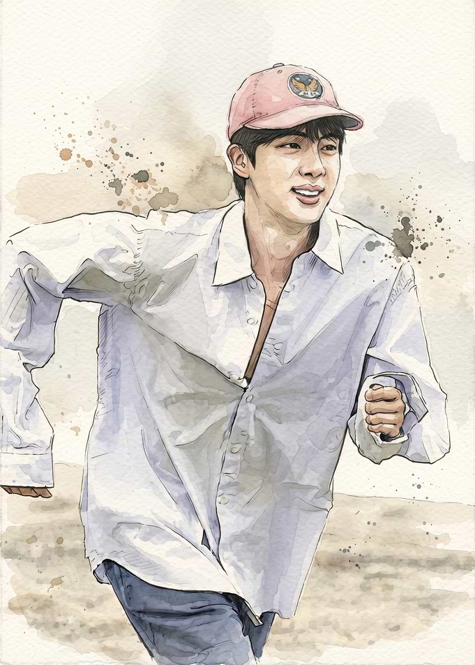 Watercolor Portrait of Jin from BTS