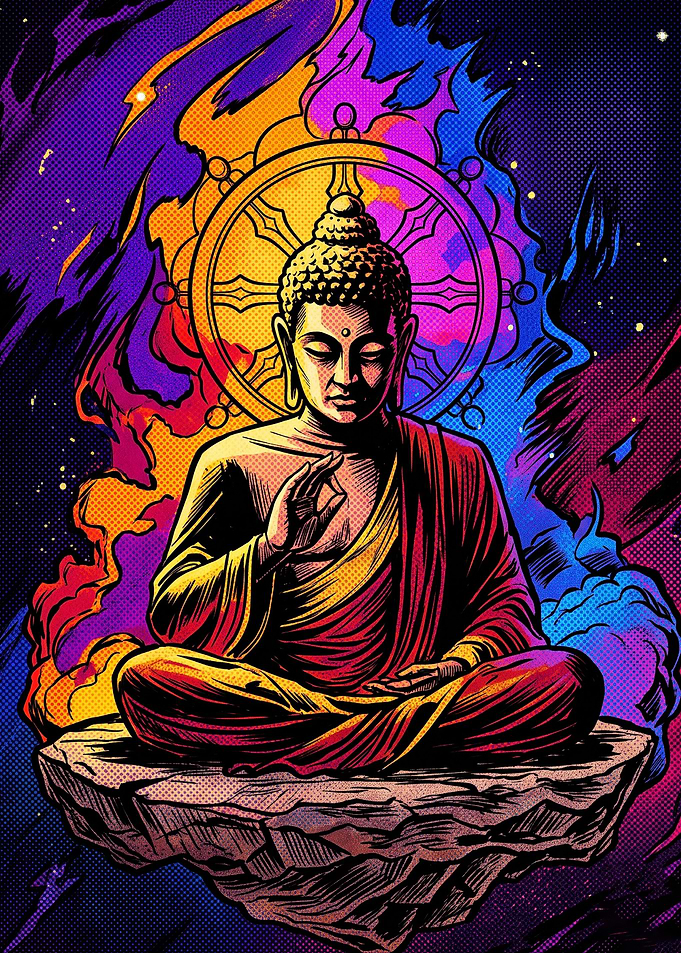 Vibrant Psychedelic Buddha Meditation Art