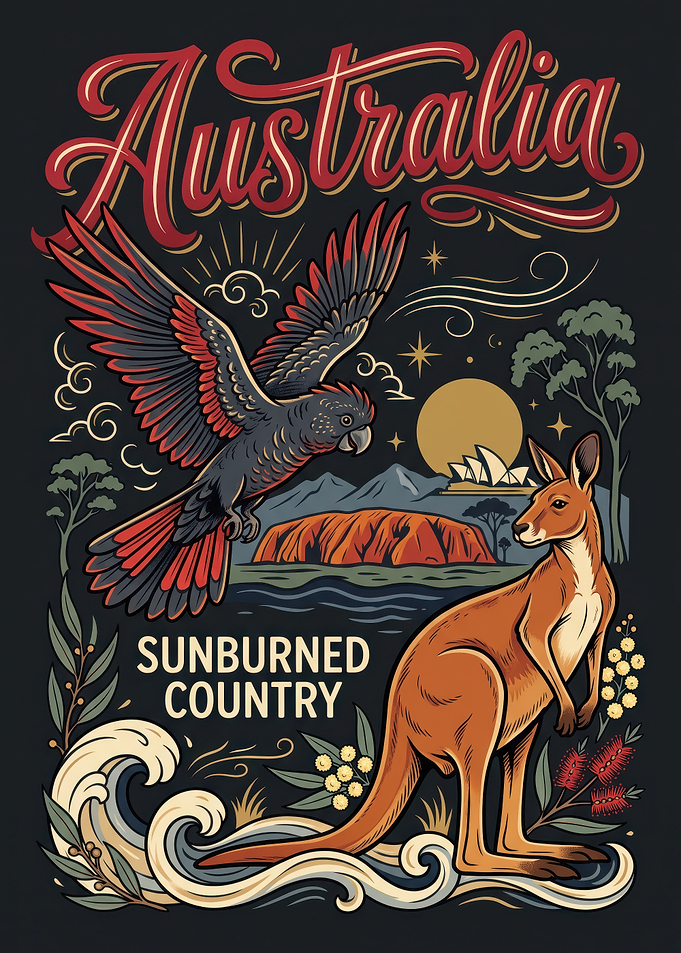 Australia Sunburned Country Vintage Poster