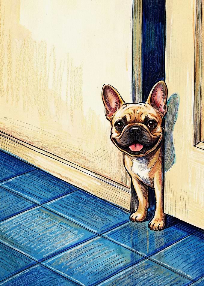 French Bulldog Peeking Through Door