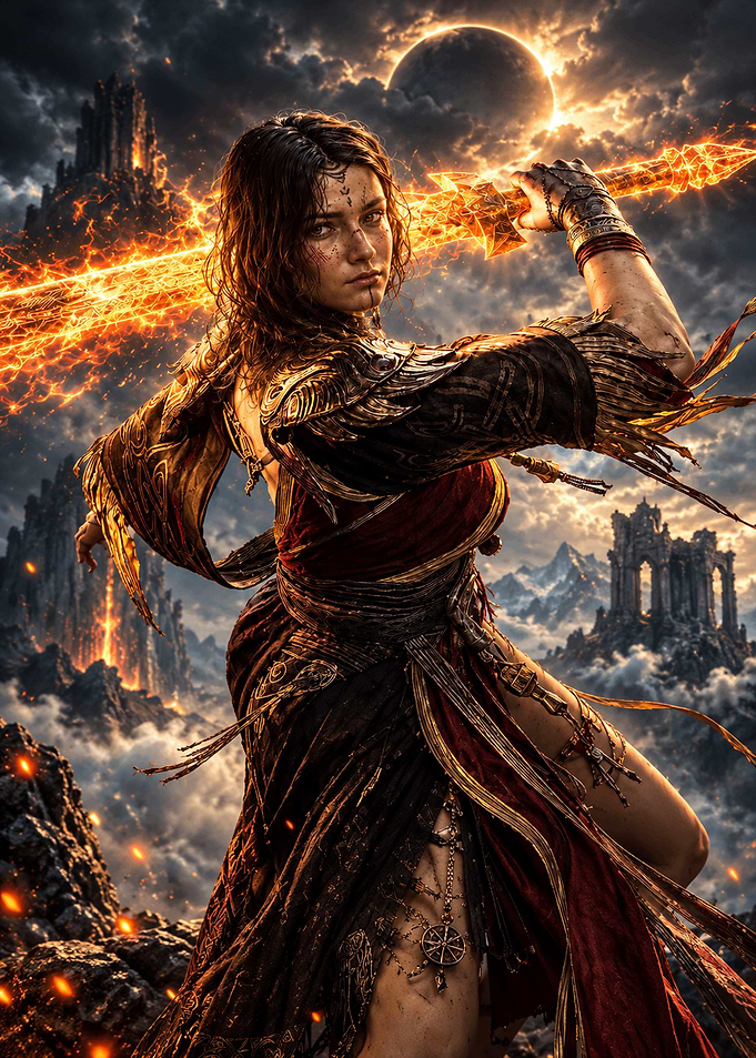 Warrior Queen with Flaming Sword