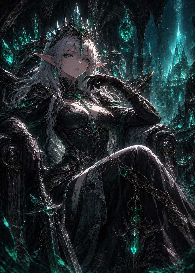 Dark Elf Queen on Crystal Throne