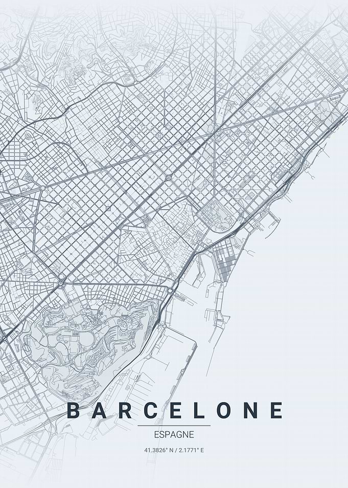 Minimalist Map of Barcelona Spain