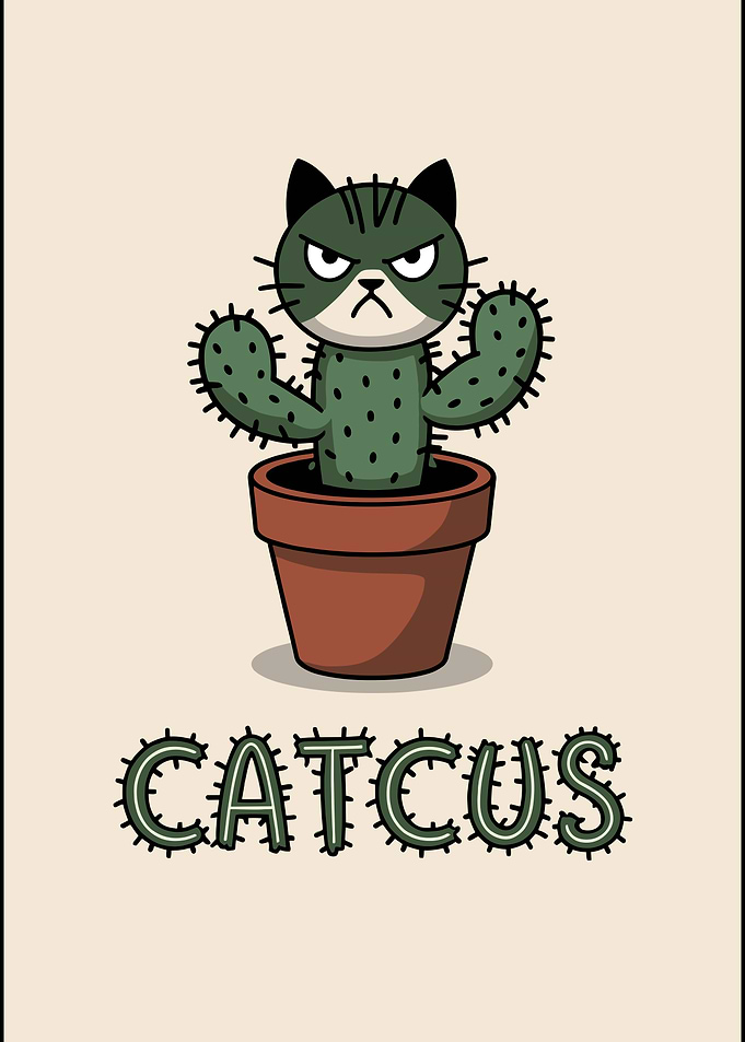 Grumpy Cat Cactus Illustration