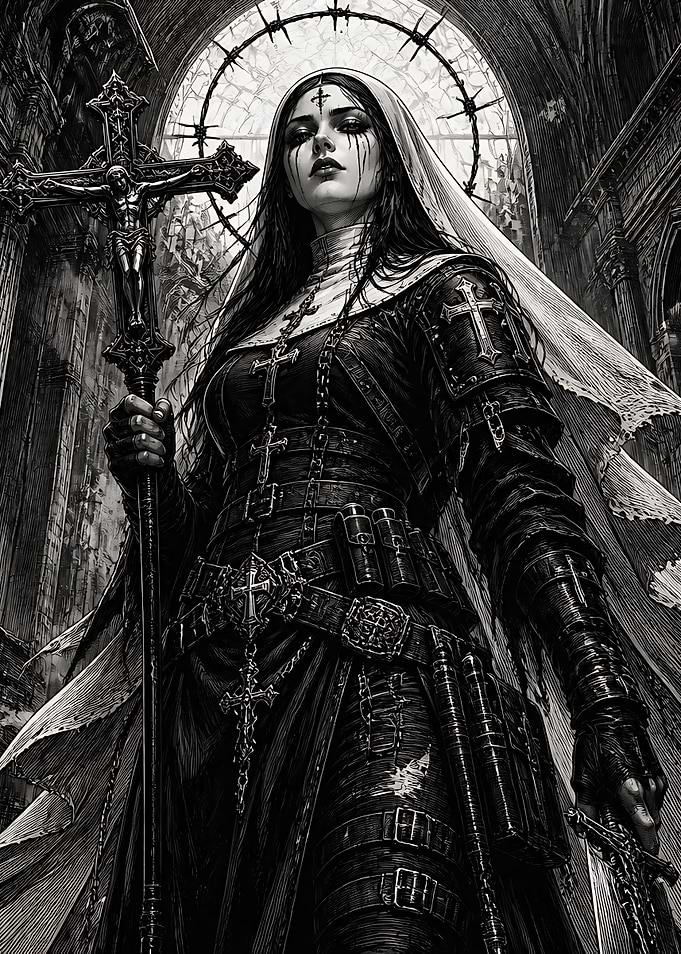 Gothic Warrior Nun with Crucifix