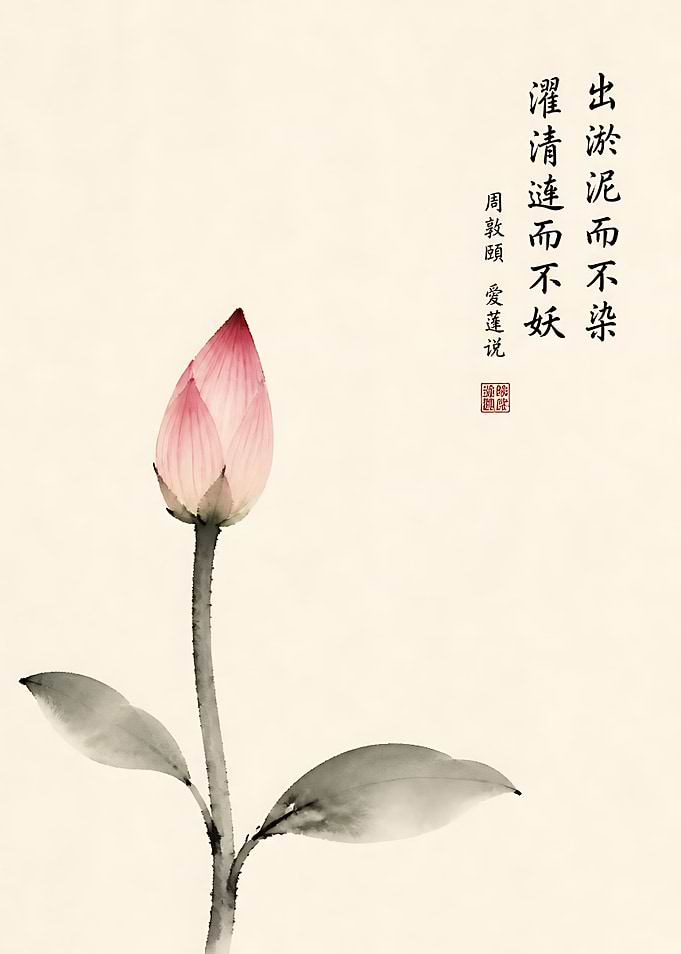Traditional Chinese Ink Wash Lotus Painting