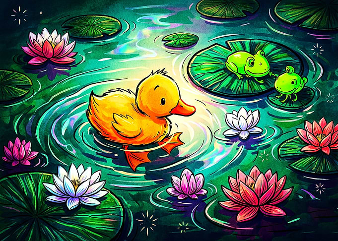 Cute Duckling Swimming in Pond